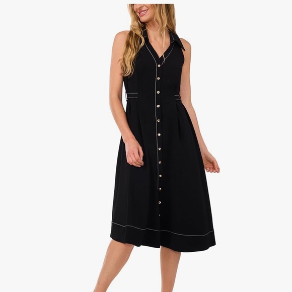 CeCe Black Button-Down Midi Dress - Picture 1 of 3